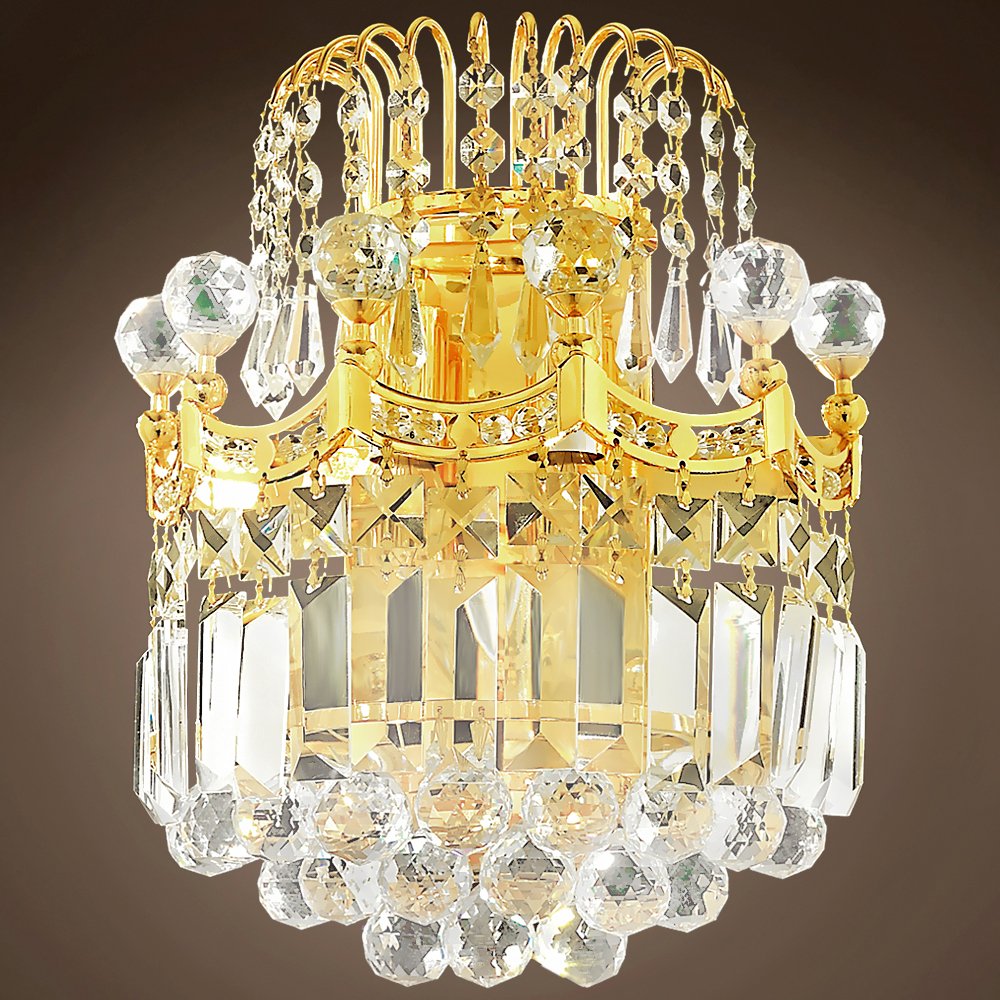 Royal Throne 2 Liter 12-Inch Gold Wall Sconce with Clear European/Swarovski Crystals - Elegant Lighting Fixture for Living Room, Bedroom & Dining Room Décor