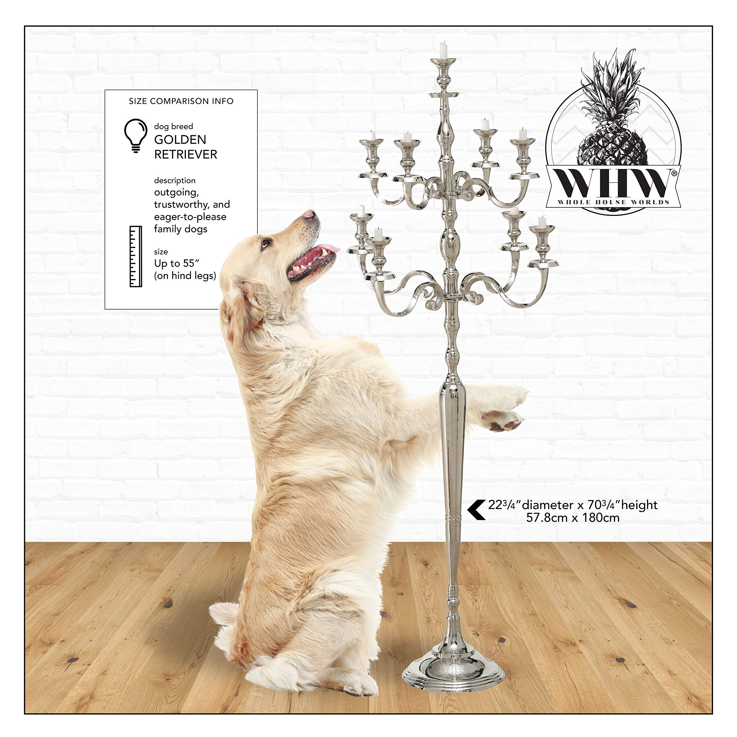 Handcrafted Silver Aluminum Nickel Hamptons Tall Nine Candle Candelabra - 6 Feet (71 Inches/180cm) Height - Elegant Centerpiece for Weddings, Dining Tables & Luxury Home Decor