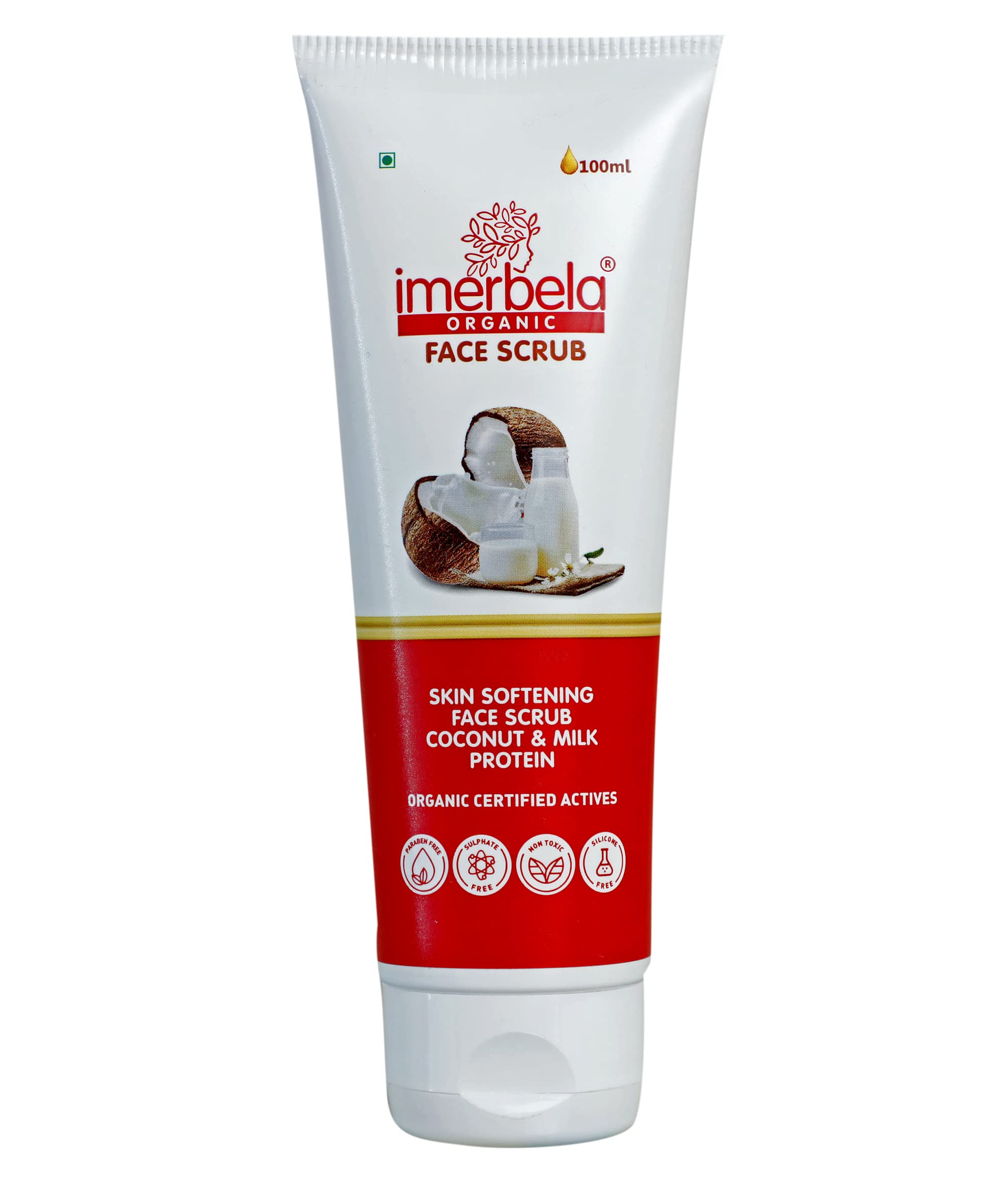 Imerbela Organic Coconut & Milk Protein Face Scrub - 100ml | Gentle Exfoliator for Soft, Smooth Skin | Perfect for Daily Skincare Routine & Spa Days
