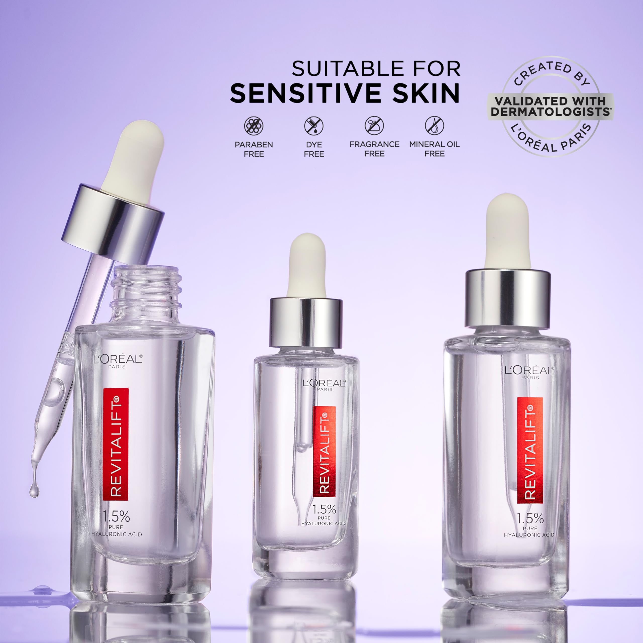 L'Oreal Paris Revitalift Derm Intensives 1.5% Pure Hyaluronic Acid Serum with Vitamin C - Anti-Aging Face Serum for Hydration, Moisturizing & Wrinkle Reduction, 1.7 Oz - Perfect for Daily Skincare Routine & Nighttime Skin Repair