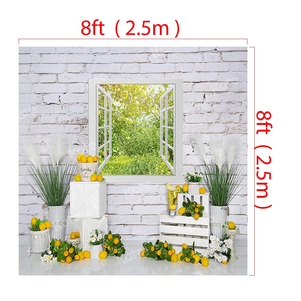 8x8ft Summer Lemon Brick Wall Photography Backdrop - Durable Fabric Photo Studio Background for Portraits, Baby Showers & Outdoor Photoshoots