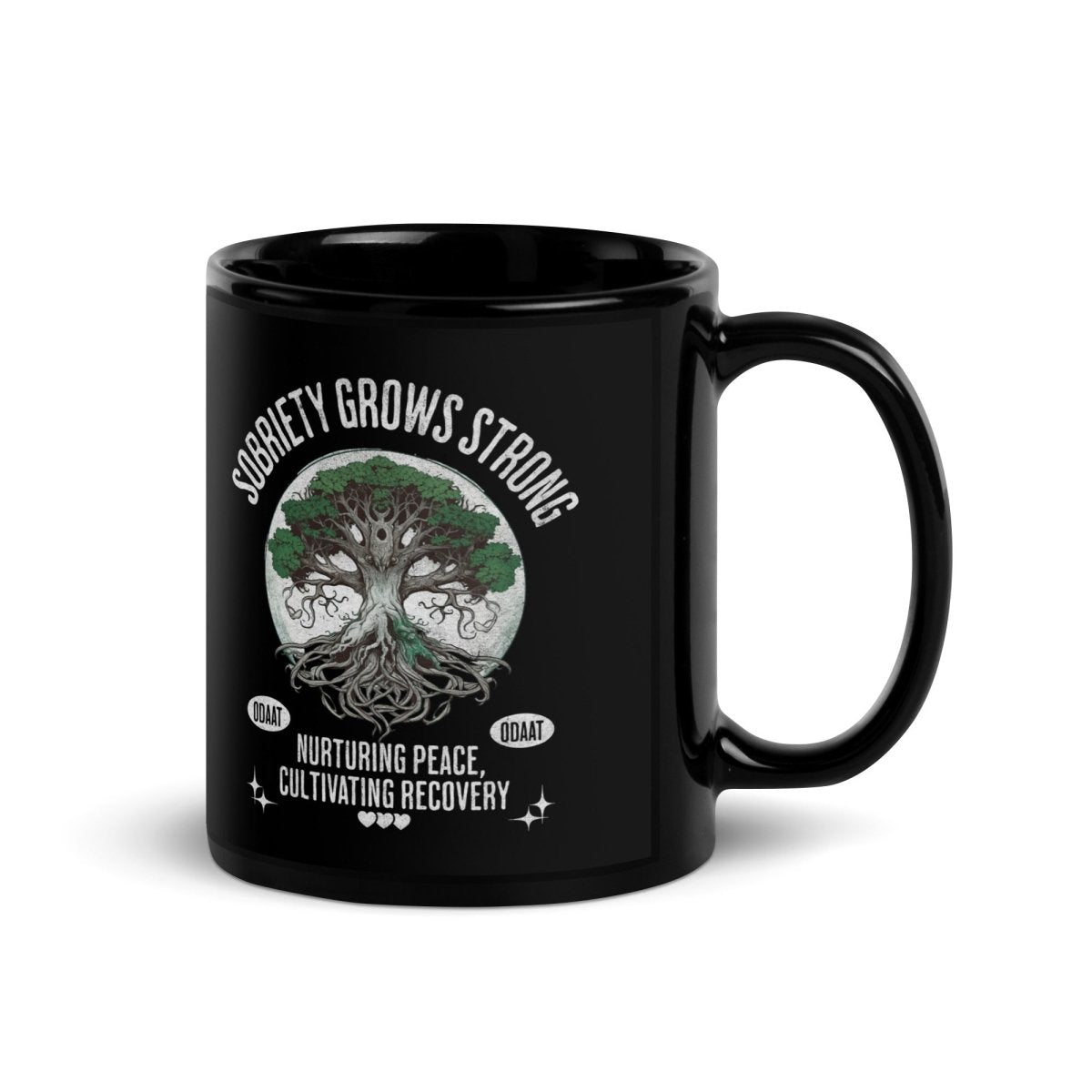 Premium Black Glossy Coffee Mug - Recovery Roots Ceramic Cup with Comfort Handle - Perfect for Home, Office & Gifts