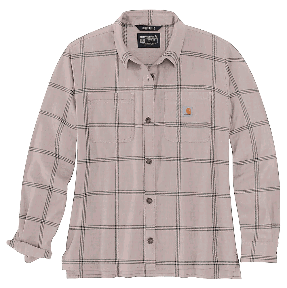 Women's Rugged Flex® Loose Fit Midweight Flannel Long Sleeve Plaid Shirt - Comfortable & Durable for Outdoor Adventures & Casual Wear (Mink)