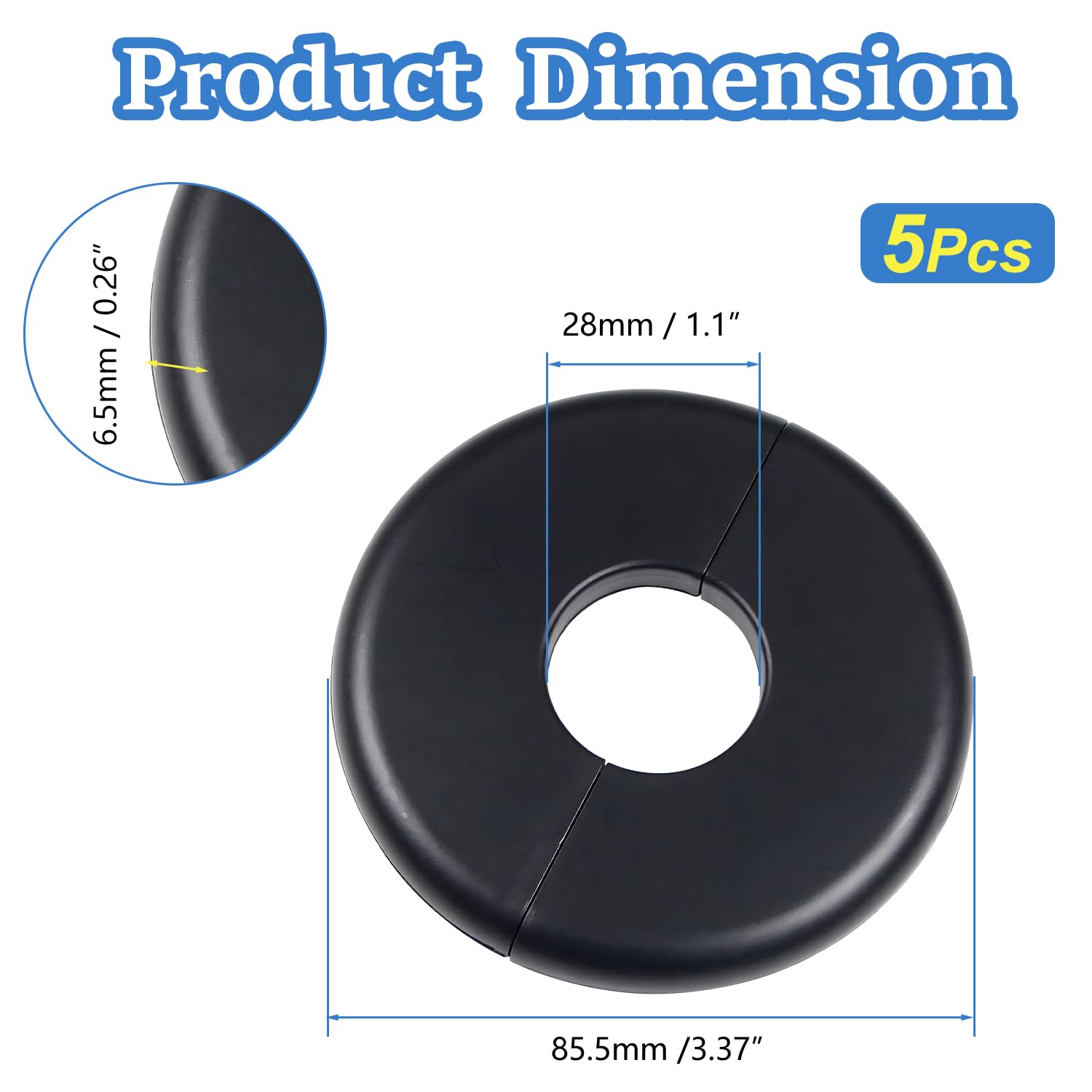 5Pcs Black ABS Self-Adhesive Wall Split Flange - 1