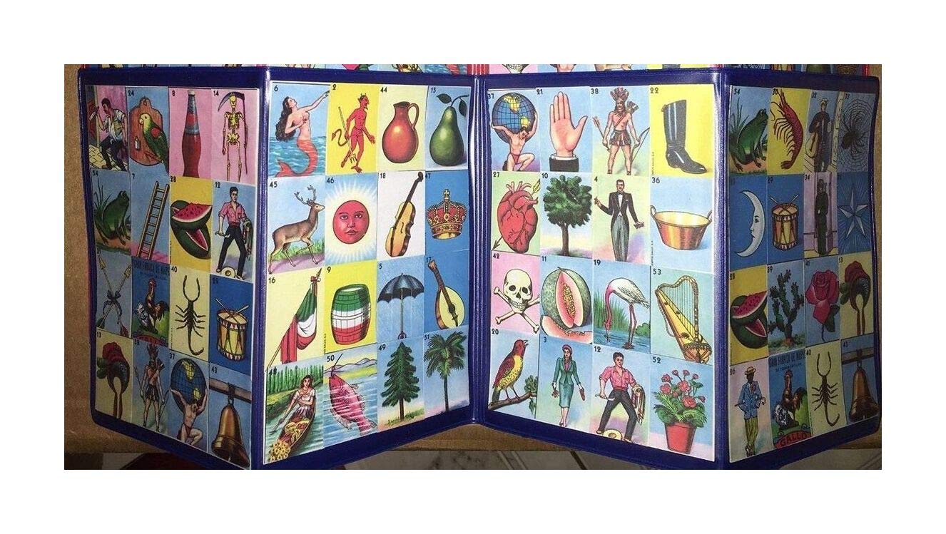 Authentic Mexican Loteria Bingo Game Set - 4 Durable Laminated Chalupa Game Boards with Accordion Design | Traditional Mexican Fiesta Party Game for Family Gatherings & Cultural Events