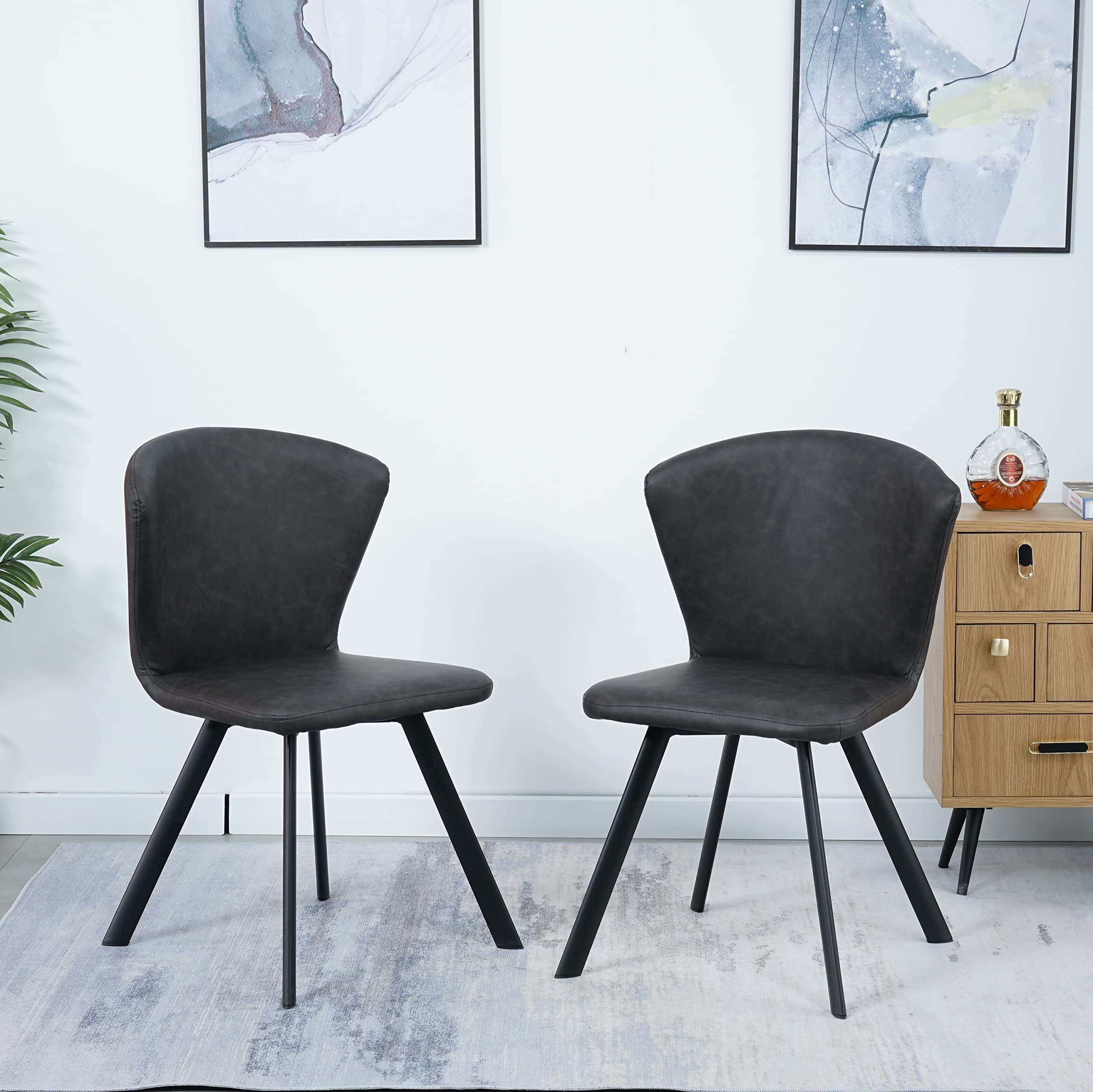 Modern PU Leather Dining Chairs Set of 2 - Black Metal Legs, Dark Brown Upholstery for Kitchen, Living Room & Dining Room - Perfect for Small Spaces, Apartments and Home Decor