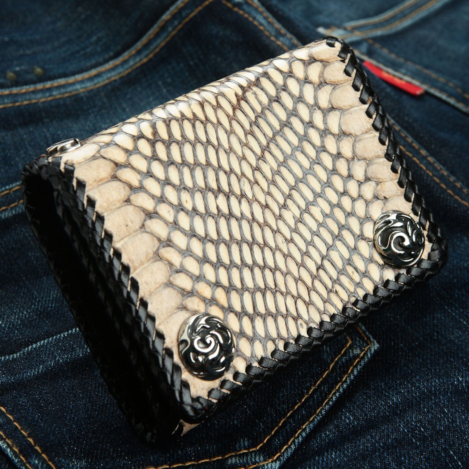 Dark Grey Snake Leather Biker Wallet for Men - Stylish RFID Blocking Slim Wallet for Motorcycle Riders & Everyday Use