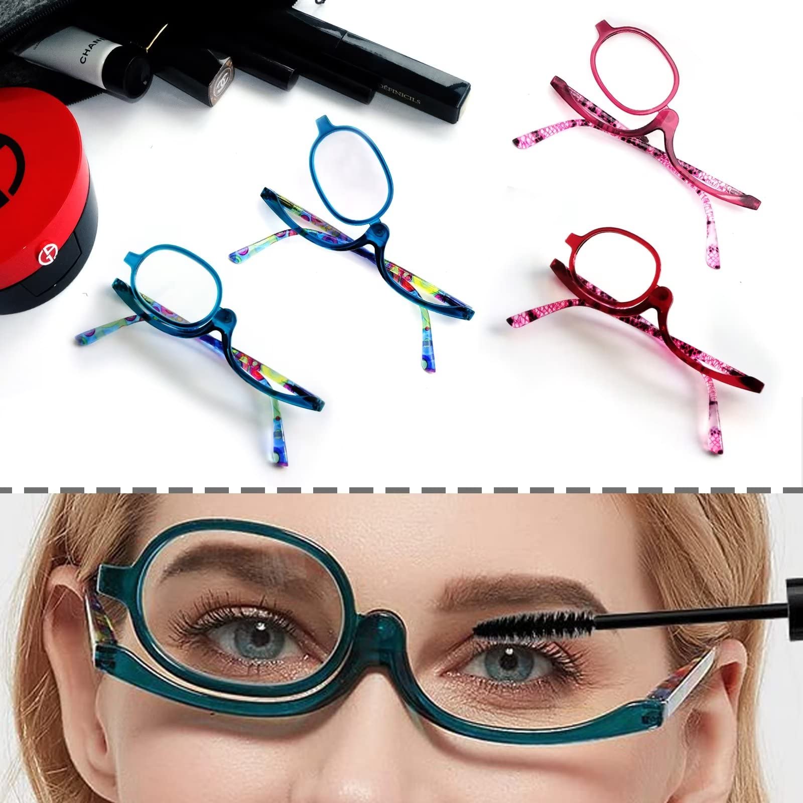 2 Pairs Women's Magnifying Makeup Glasses – Rotating Cosmetic Readers for Eye Makeup & Reading (Perfect for Applying Eyeliner, Mascara & Detailed Beauty Routines)