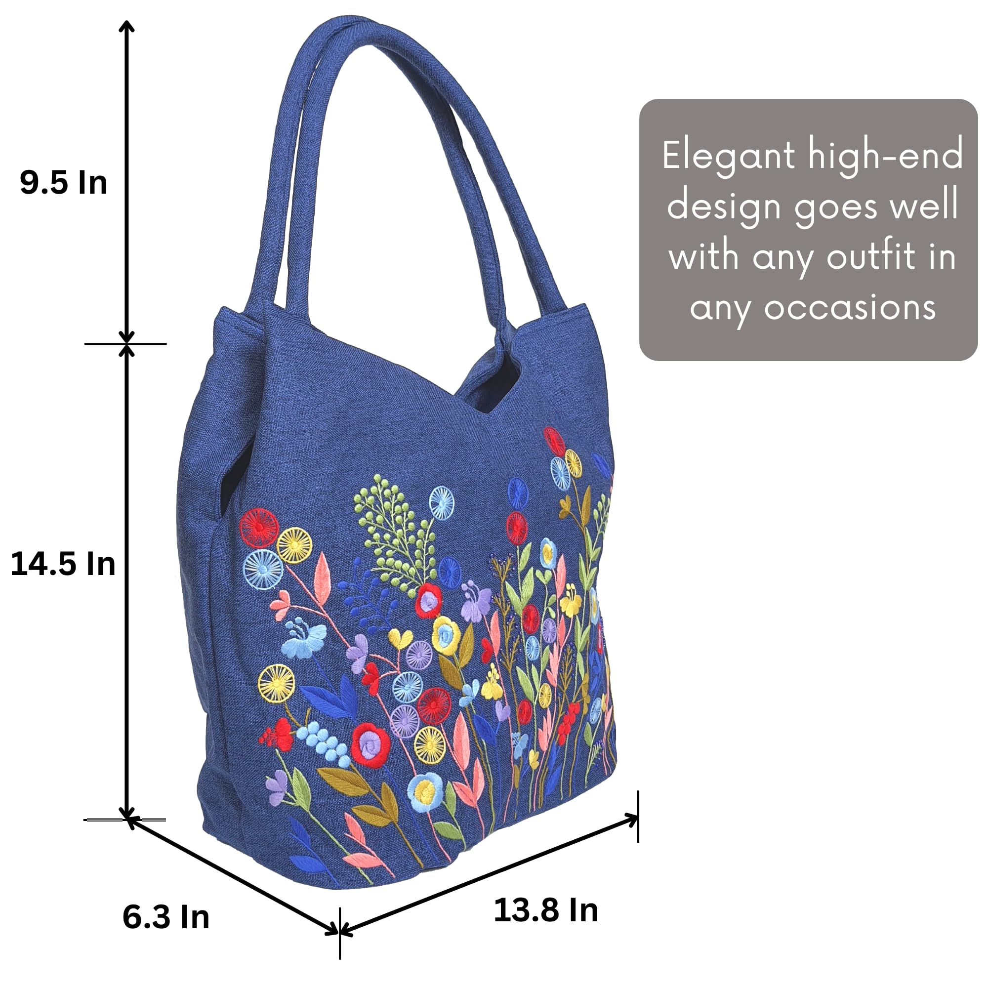 Stylish Embroidered Handbag for Women - Fashionable Shoulder Tote with Secure Zipper Closure, Versatile Fabric Hobo Purse - Perfect for Work, Travel & Mother's Day Gift