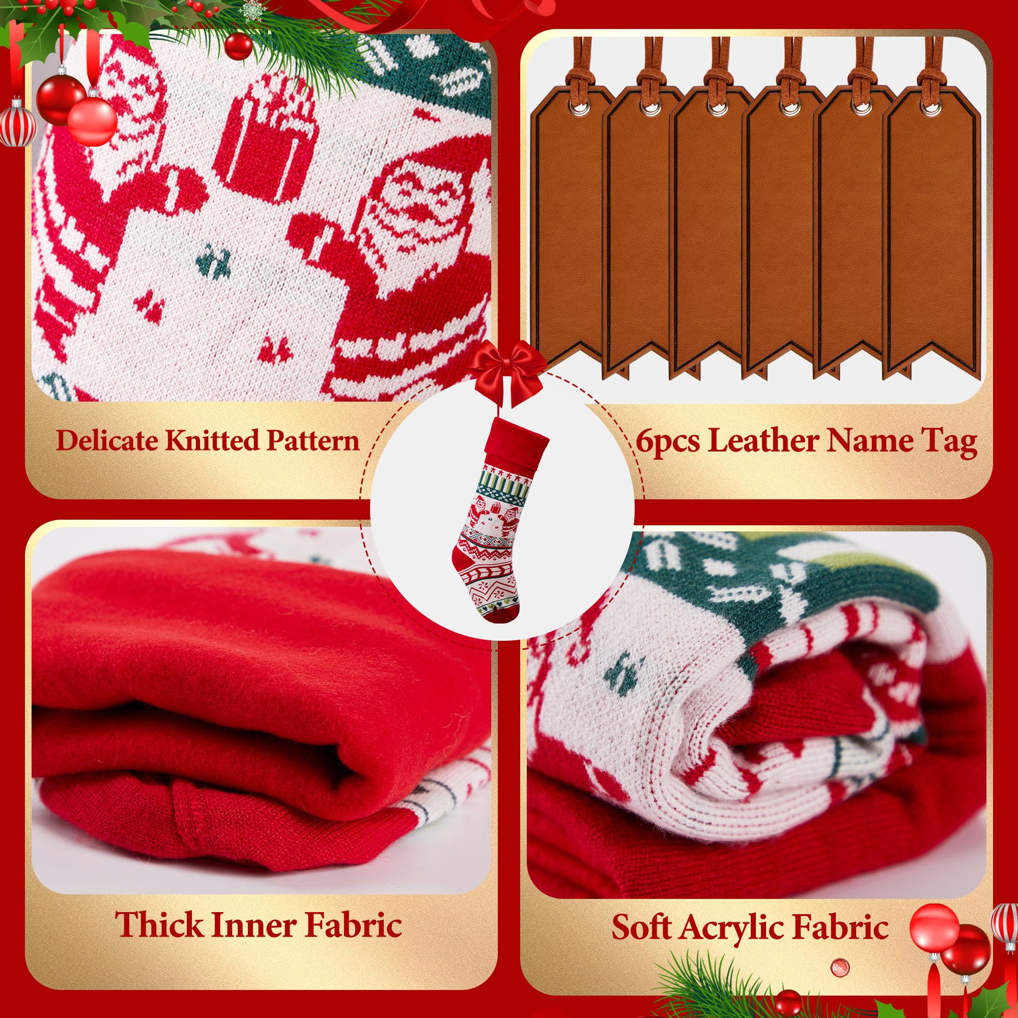 Mostop 6 Pack Christmas Stockings - 21 Inch Large Cable Knit Holiday Stockings with Snowflake, Reindeer & Snowman Designs - Festive Xmas Decor for Fireplace, Mantel & Family Gatherings