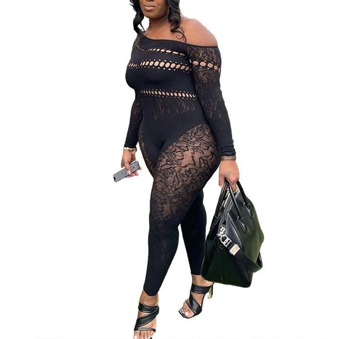 Sexy Hollow Knit Jumpsuit for Women - Stylish & Comfortable One-Piece Outfit for Night Out, Party, or Date Night