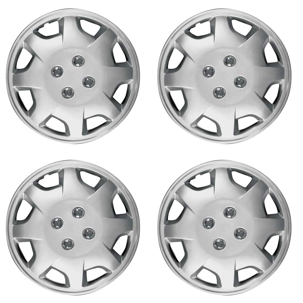 OxGord 15 Inch Hubcaps (Set of 4) - Snap-On Wheel Covers for 1998-2002 Honda Accord - Silver 15in Rim Replacement Caps - Durable Car Accessories for 15