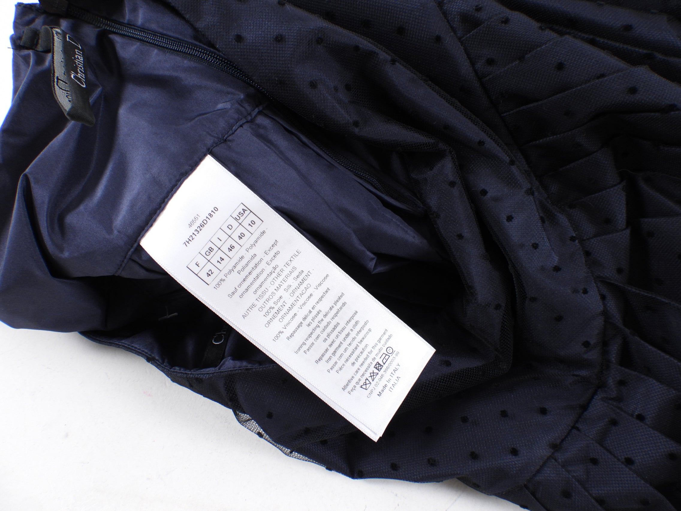 Christian Dior Midnight Navy Tulle Swiss Dot Pleated Skirt - Size 30 Waist | Elegant Evening Wear for Parties & Special Occasions