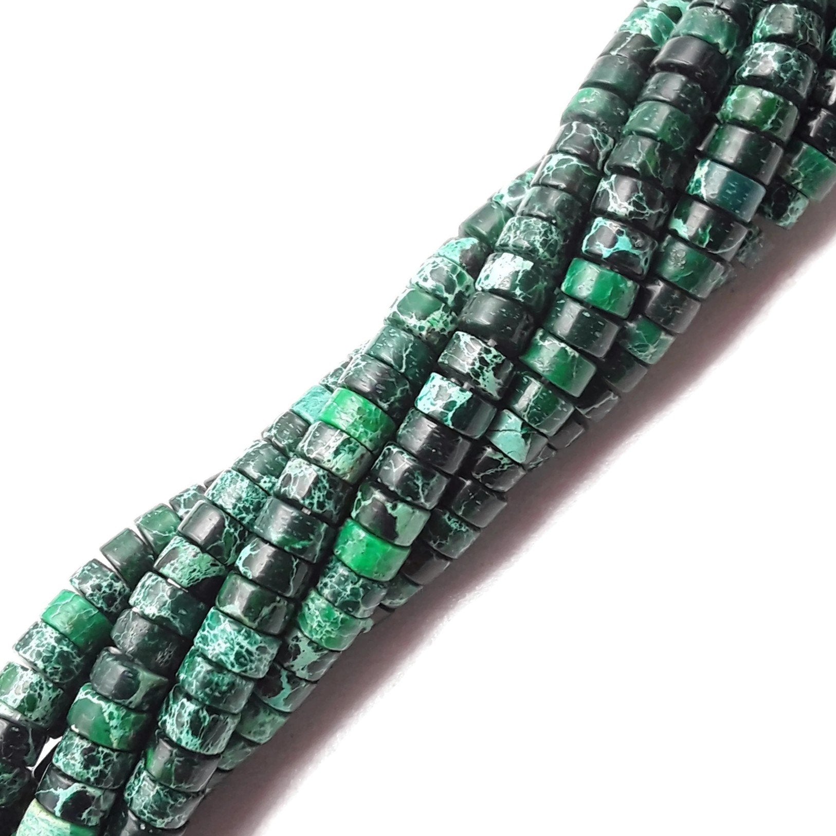 Dark Green Sea Sediment Jasper Heishi Rondelle Beads - 2x4mm Disc Beads - 15.5 Inch Strand - for Jewelry Making, DIY Crafts & Healing Crystal Bracelets
