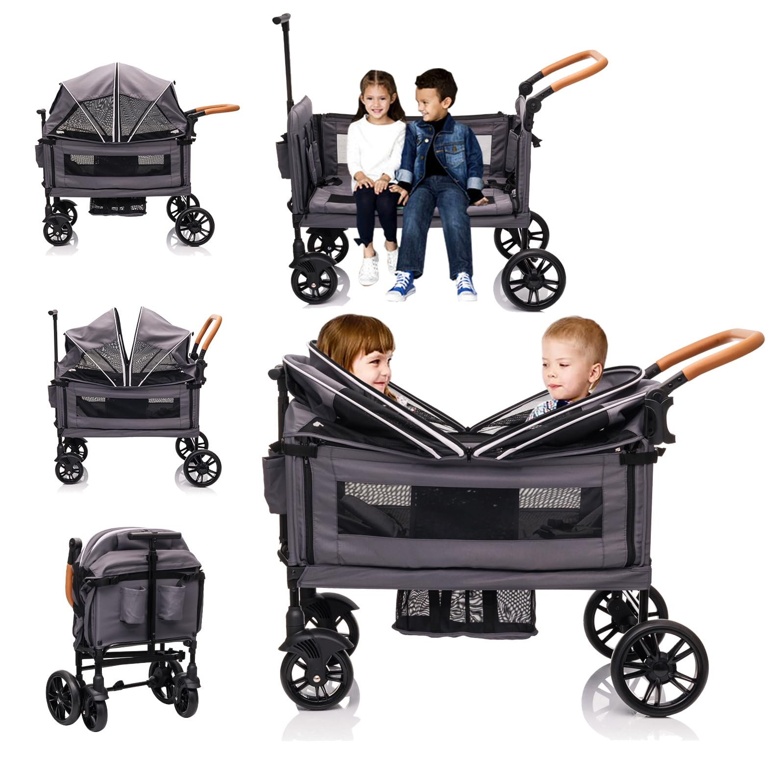 **Double Stroller for 2 Kids - Lightweight Folding Wagon Stroller with Canopy & 5-Point Harness, Adjustable Handle, Tray Table & Cup Holder - Ideal for Travel, Shopping & Outdoor Adventures**