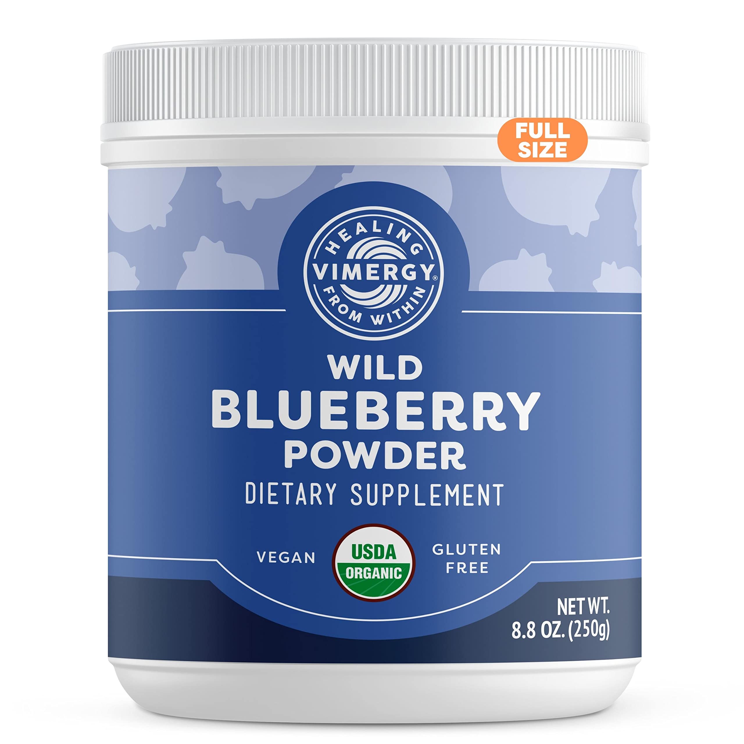Vimergy Organic Wild Blueberry Powder 250g - Brain Health & Heart Support Supplement - Vegan, Gluten-Free Superfood for Smoothies, Baking & Daily Wellness