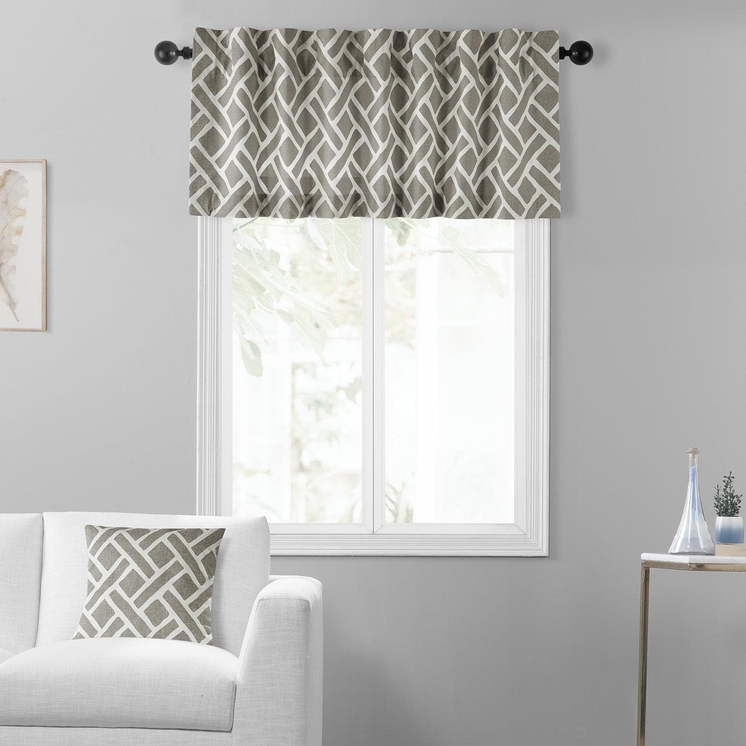 Martinique Taupe Geometric Printed Cotton Window Valance - Elegant Home Decor for Living Room, Bedroom & Kitchen - Perfect for Modern Farmhouse & Boho Chic Interiors