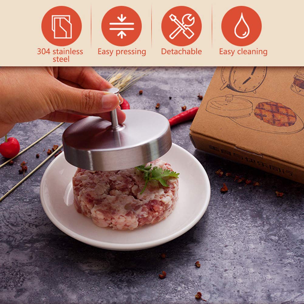 Premium Stainless Steel Burger Press - Heavy Duty Hamburger Patty Maker for Grilling, BBQ, and Home Cooking - Perfect for Burgers, Bacon, and Sandwiches | Ideal for Backyard BBQs, Camping, and Restaurant Use