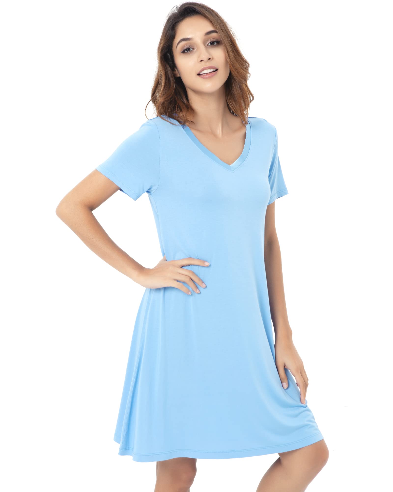 NACHILA Women's Soft Bamboo Nightgown - Lightweight Short Sleeve Sleep Shirt & Lounge Dress - Plus Size S-4X - Perfect for Sleeping, Relaxing at Home, and Summer Comfort