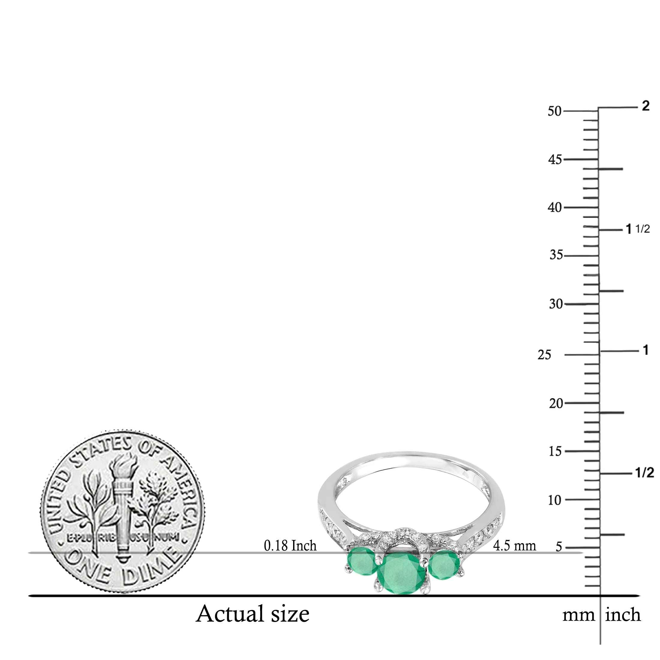 Dazzlingrock Collection 14K Solid White Gold Round White Diamond & Emerald 3-Stone Women's Bridal Engagement Ring | Perfect for Proposals, Anniversaries & Special Occasions