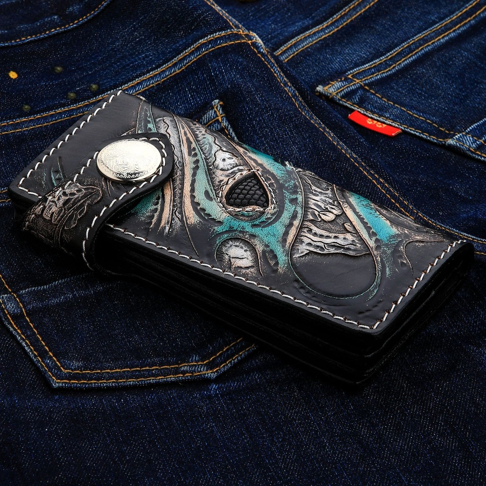 Green Devil Genuine Leather Biker Wallet for Men - RFID Blocking Slim Wallet - Perfect for Motorcycle Riders & Everyday Use
