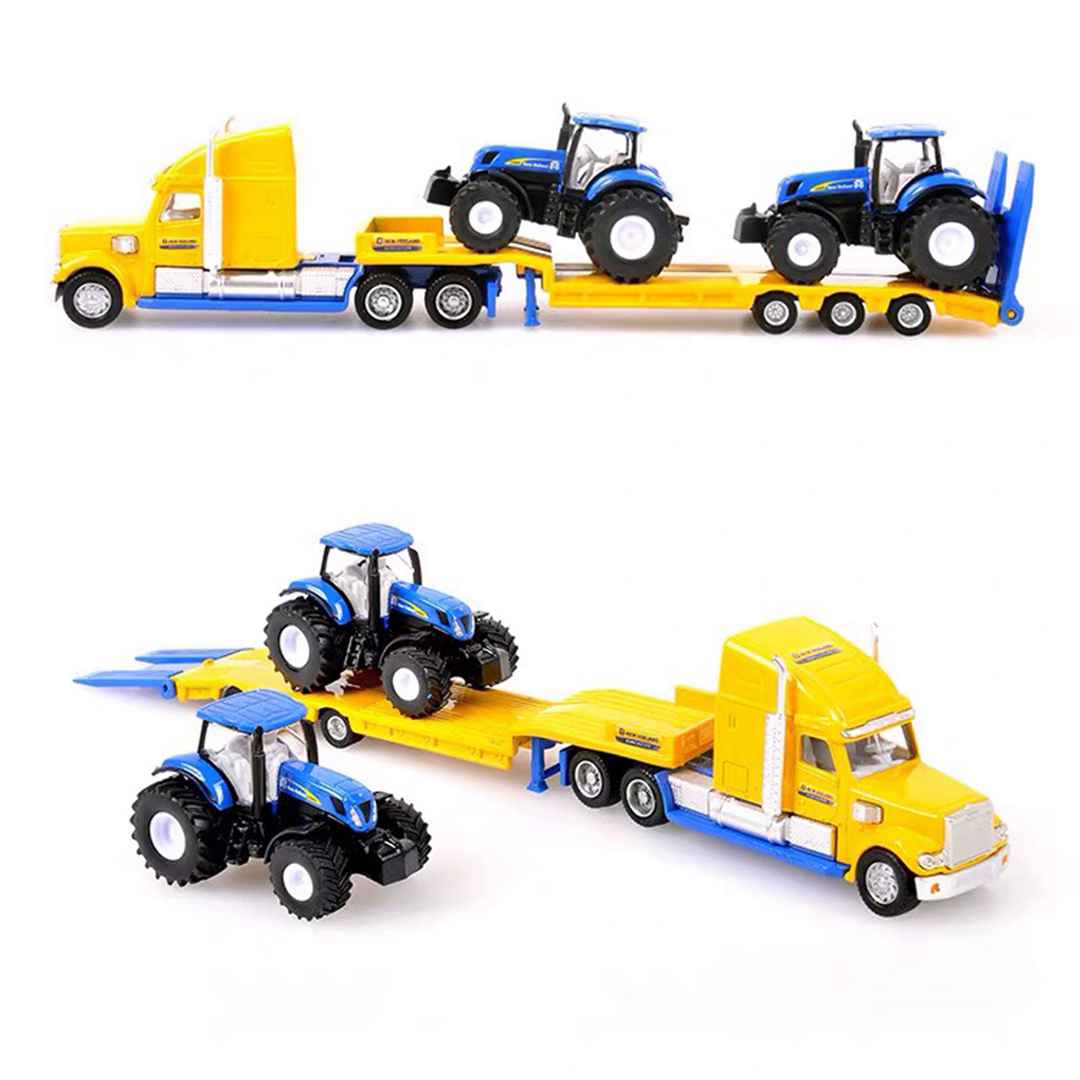 1:87 Scale Siku 1837/1805 Farmer Low Loader Truck with 2 John Deere Tractors & New Holland Trailer - Diecast Model Cars for Collectors, Hobbyists & Gifts | Farm Scene Display, Toy Vehicle Collection, Miniature Agriculture Diorama