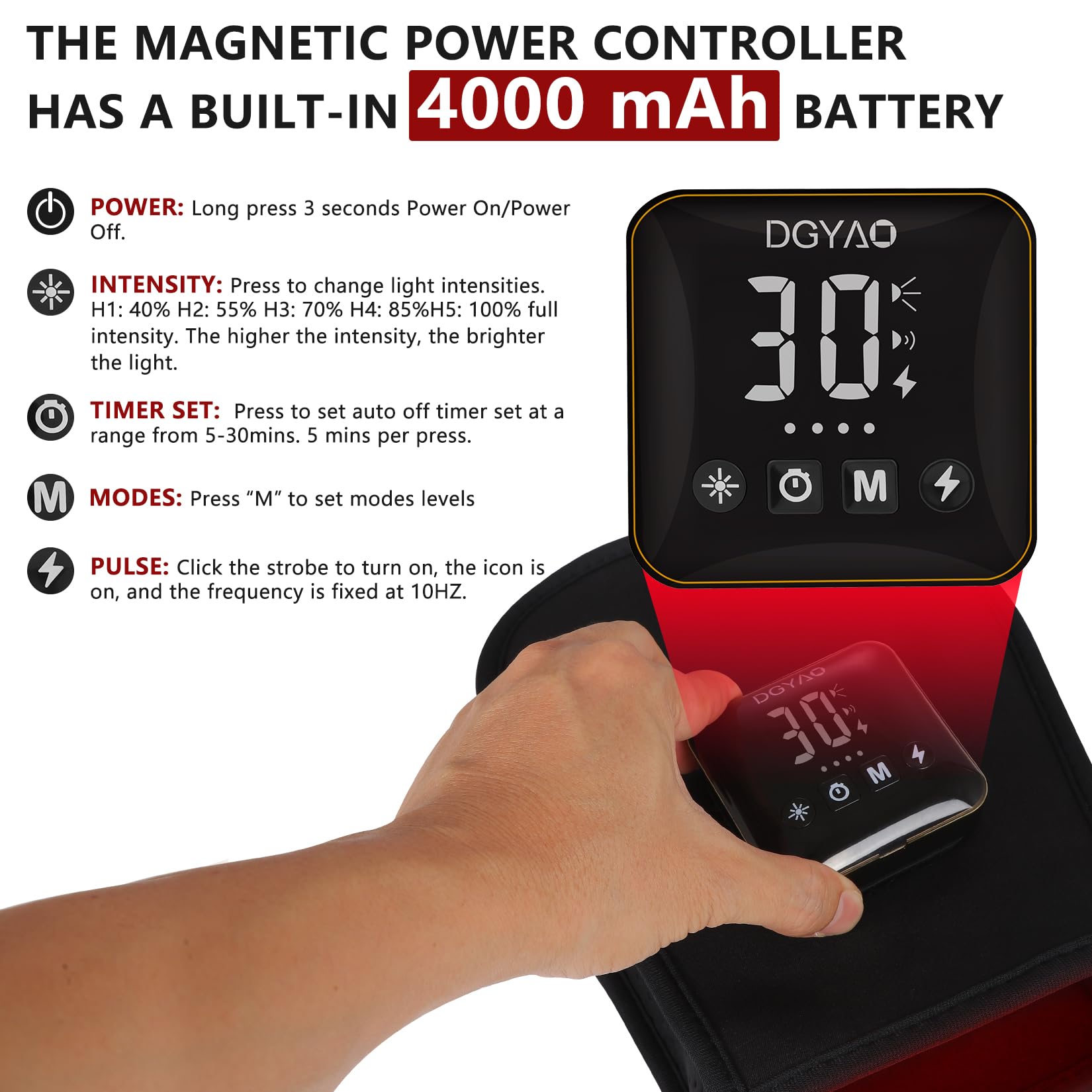 DGXINJUN Cordless Red Light Therapy Device - FDA Cleared Portable Near Infrared Light Therapy for Hand, Fingers & Palm Pain Relief - Wireless, Wearable & Rechargeable with 4000mAh Battery - Perfect for Arthritis, Carpal Tunnel & Joint Pain at Home or On-the-Go