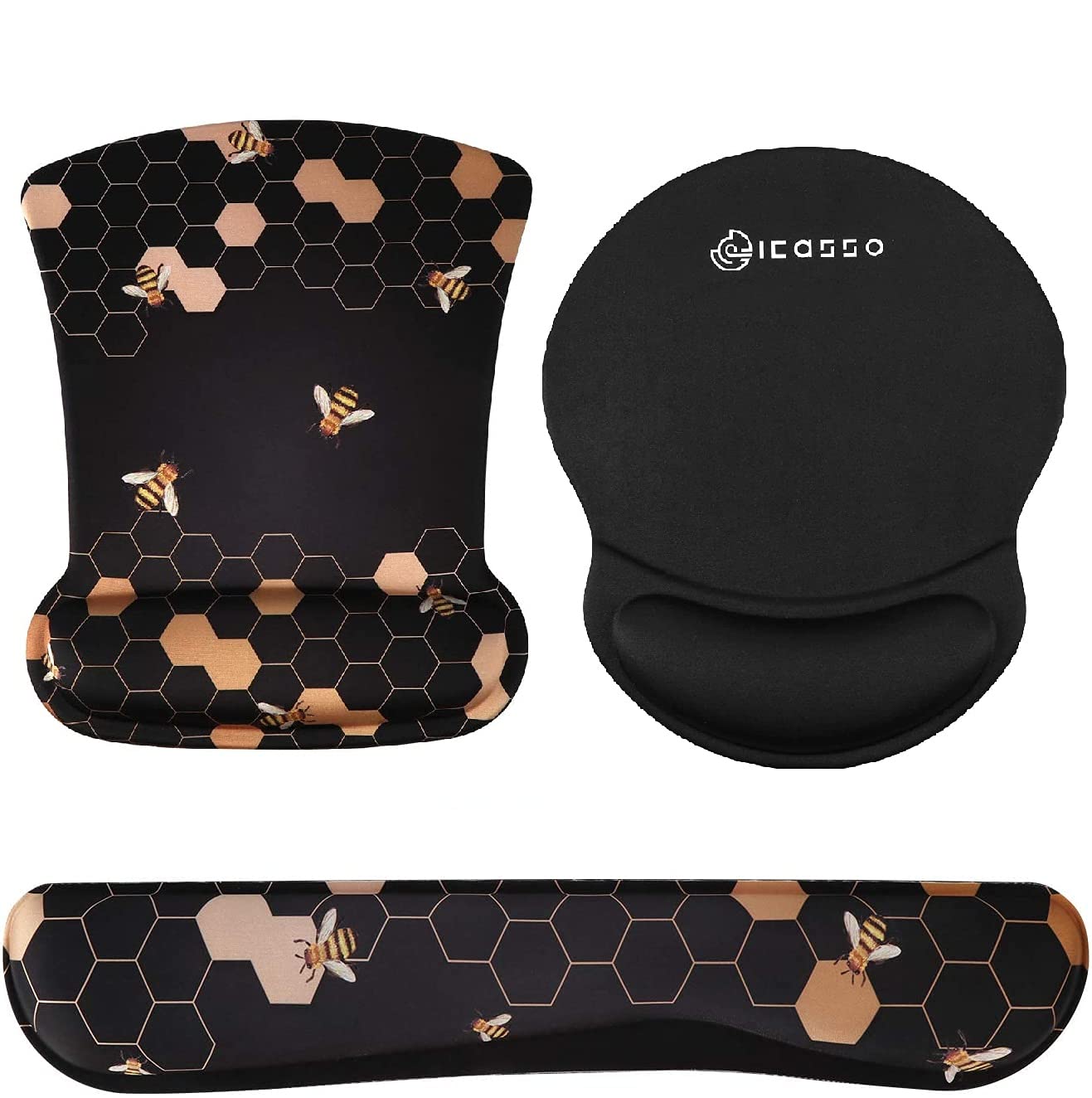 iCasso Ergonomic Keyboard Wrist Rest & Mouse Pad Set with Gel Support - 3-Piece Comfort Bundle for Pain-Free Typing & Gaming - Perfect for Home, Office & Computer Workstations