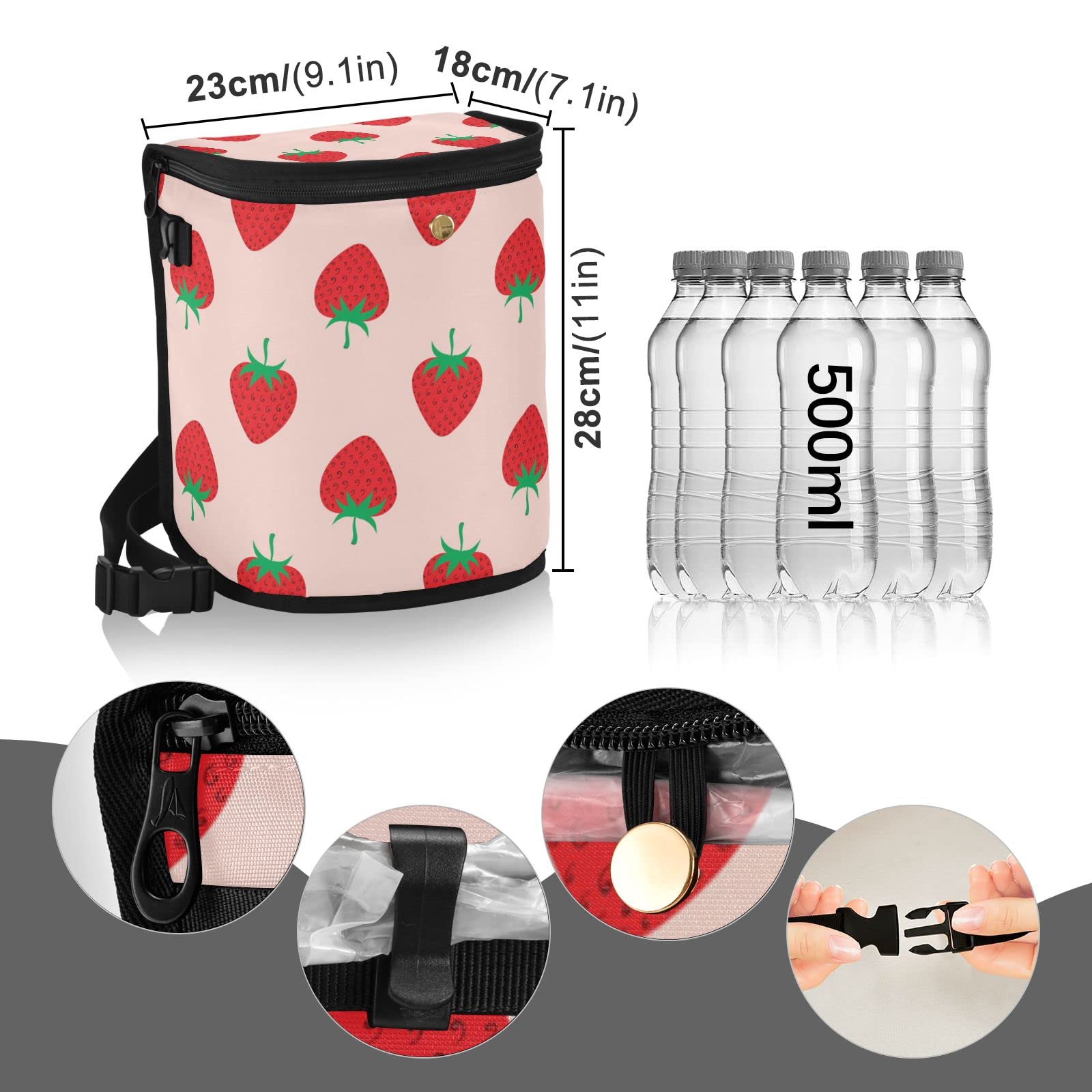 Strawberry Fruit Car Trash Can with Zipper Lid - Waterproof Leak-Proof Hanging Car Organizer - Multipurpose Garbage Bag for Car Storage & Trash Containment - Perfect for Road Trips, Commuting & Keeping Your Vehicle Clean