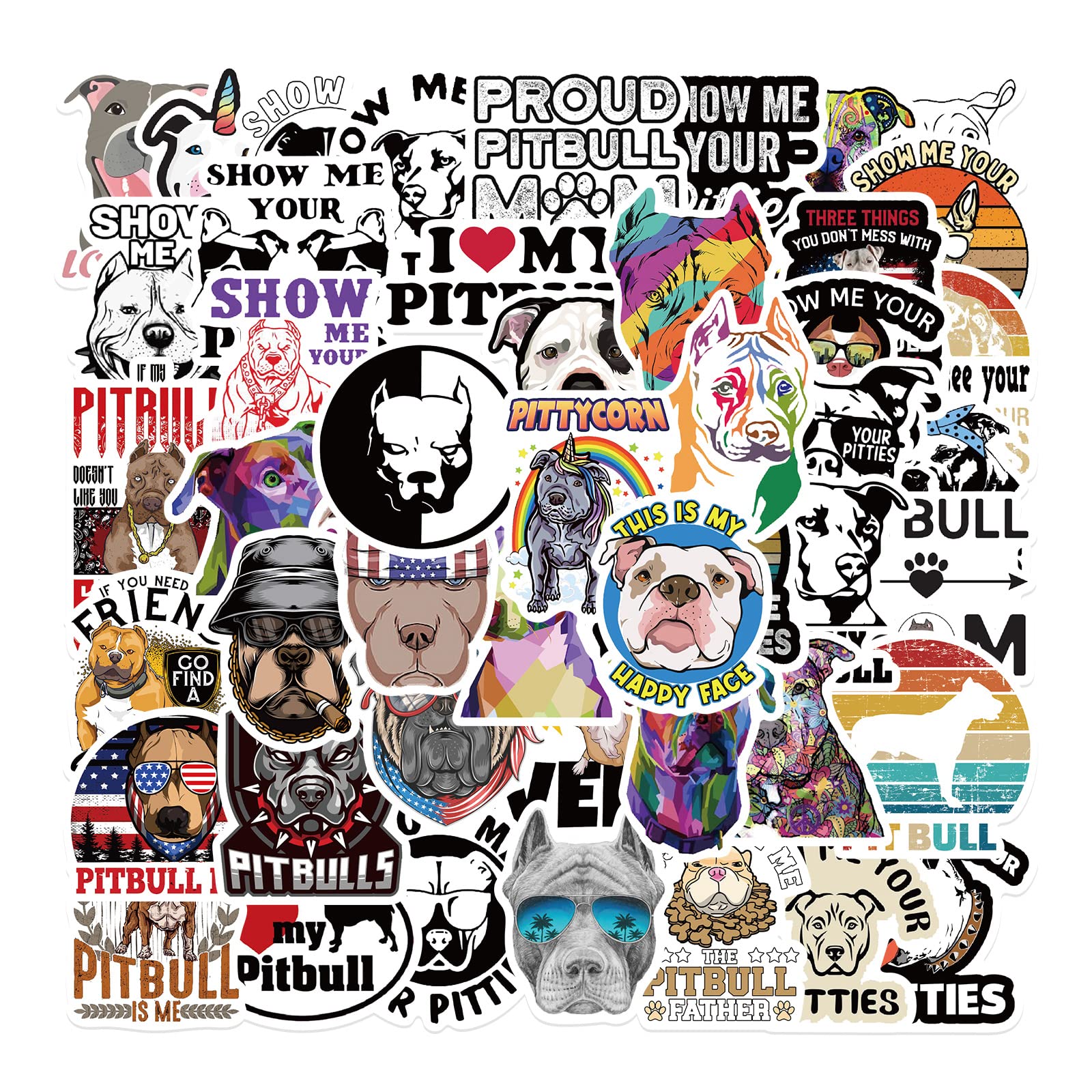 51 PCS Pit Bull Terrier Stickers - Cute American Bulldog Decals for Water Bottles, Laptops, Cars & More | Funny Dog Stickers for Kids, Teens & Adults | Perfect for Gifts, School Supplies & Personalization