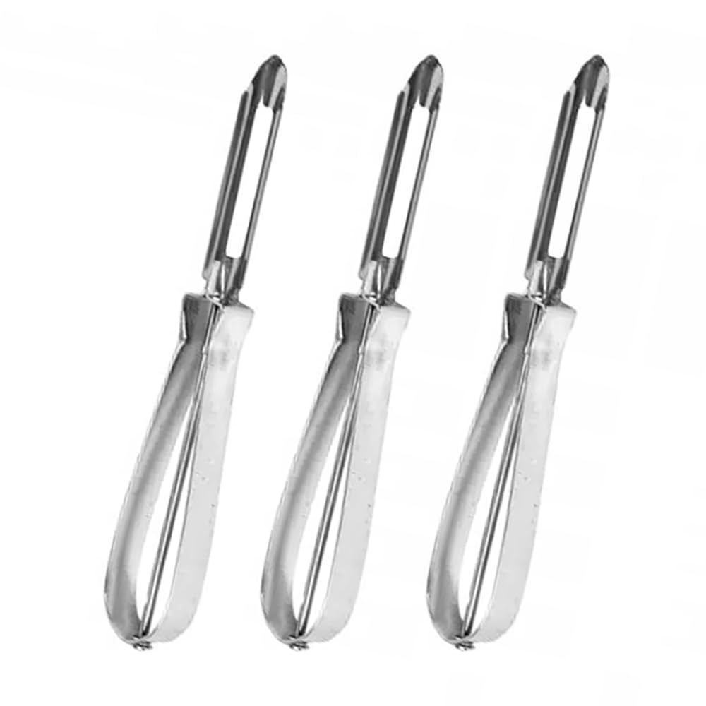 3 Pack Stainless Steel Vegetable Peelers - Ultra Sharp Razor Blade for Potatoes, Apples, Carrots & More - Ergonomic Comfort Grip - Perfect for Kitchen, Camping & Meal Prep
