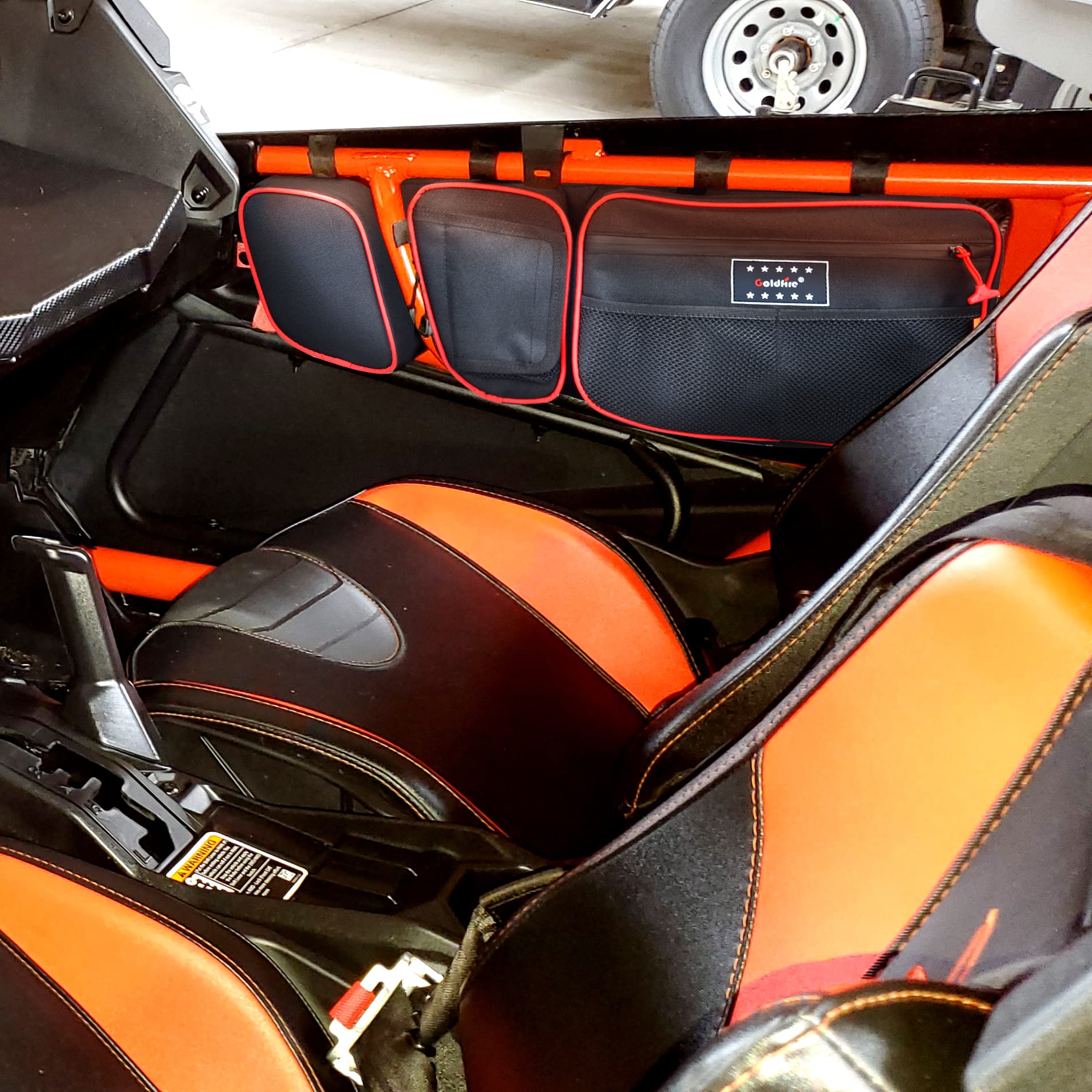 **Can Am Maverick X3 Accessories - Front Upper Door Storage Bags & Tool Organizer with Removable Knee Pad for 2017+ Maverick X3 Max XRS XDS Turbo RR (Orange Piping) - Perfect for Off-Road Gear Storage & Organization**