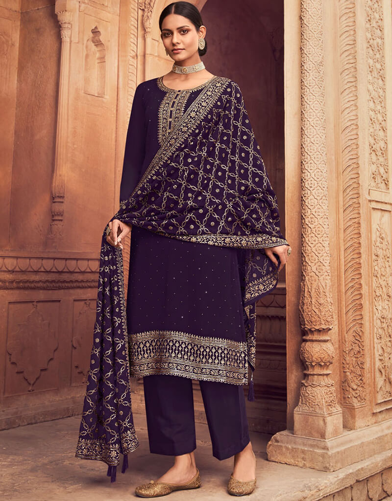 Bleached Cedar Pant Style Salwar Kameez Georgette - Elegant Indian Women's Ethnic Wear for Parties, Weddings & Festivals