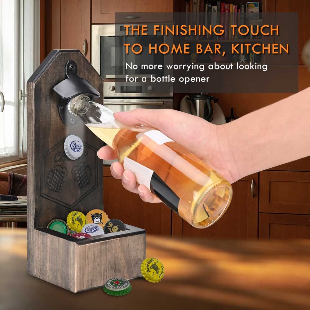 Stainless Steel Wall Mounted Beer Bottle Opener - Unique Gifts for Men, Cool Gadgets for Beer Lovers - Perfect for Birthday, Christmas, White Elephant Gifts - Great for Home Bars, Man Caves & Outdoor BBQs