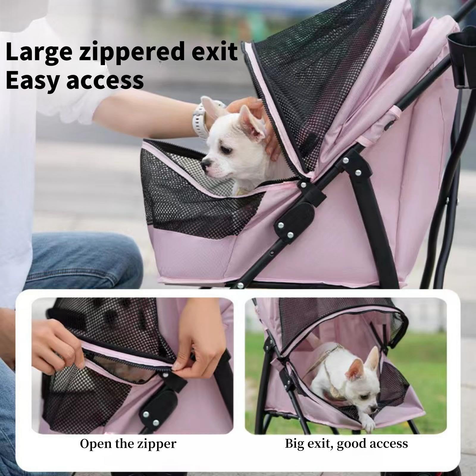**CYUmail 4-Wheel Foldable Pet Stroller for Small Dogs & Cats - Lightweight, Breathable Mesh, Cup Holder, Pink - Perfect for Walks, Travel & Outdoor Adventures**
