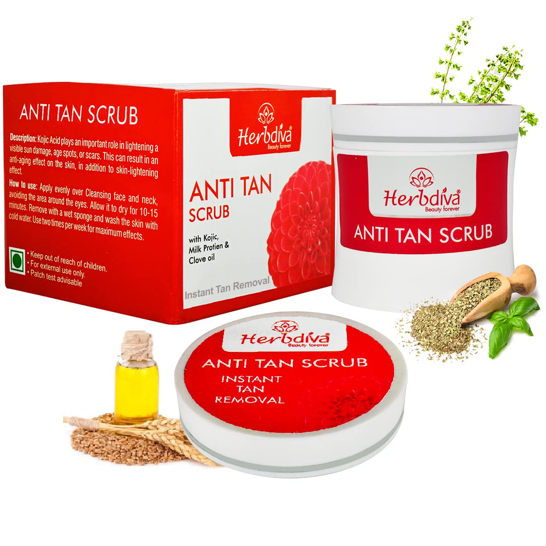 Herbdiva Anti-Tan Face Scrub 250ml with Clove Oil & Milk Protein - Instant Tan Removal & Skin Brightening | Exfoliating Facial Cleanser for Glowing Skin | Perfect for Post-Sun Care & Daily Beauty Routine