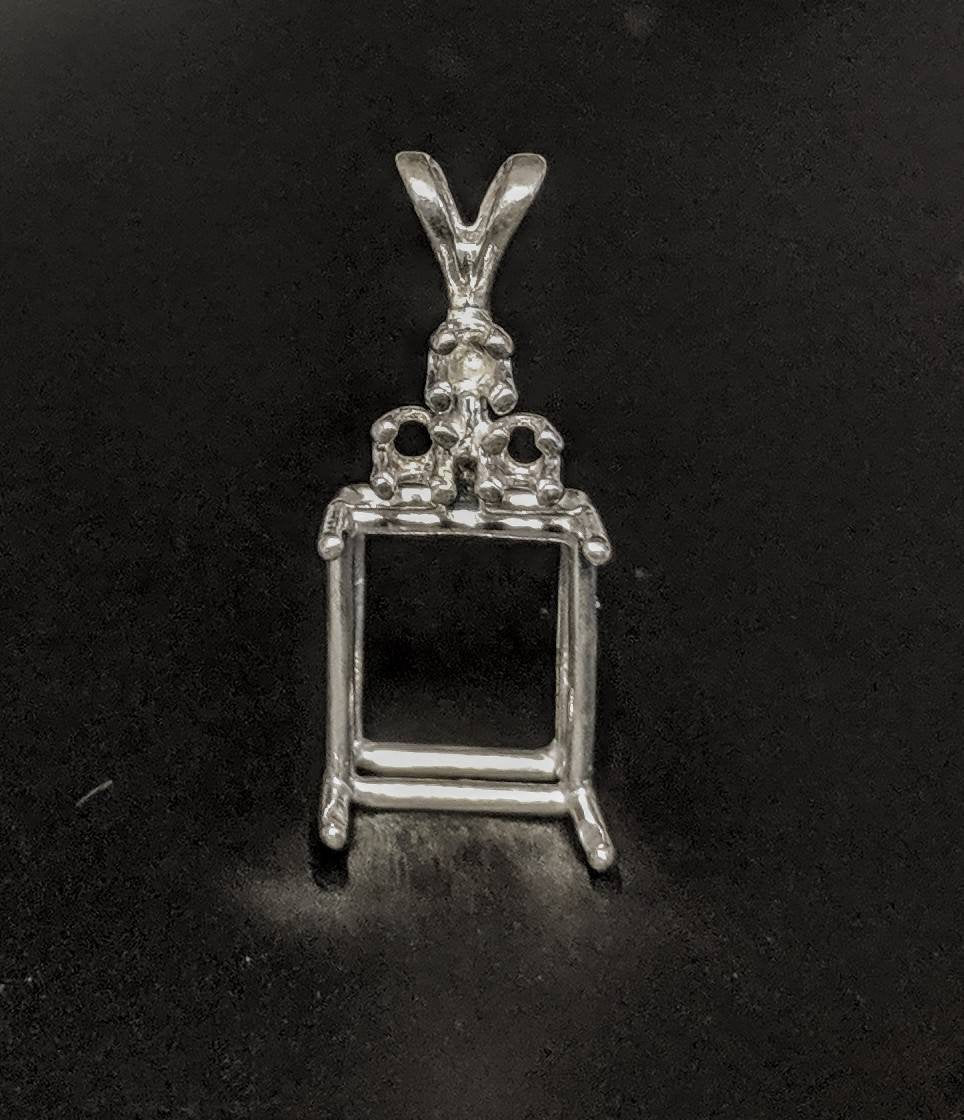 6x4mm & 14x10mm Emerald Cut Sterling Silver or 14K White/Yellow Gold Pendant Setting with Accent Stones | Handcrafted in USA | Perfect for Necklaces, Jewelry Making & Gift Giving