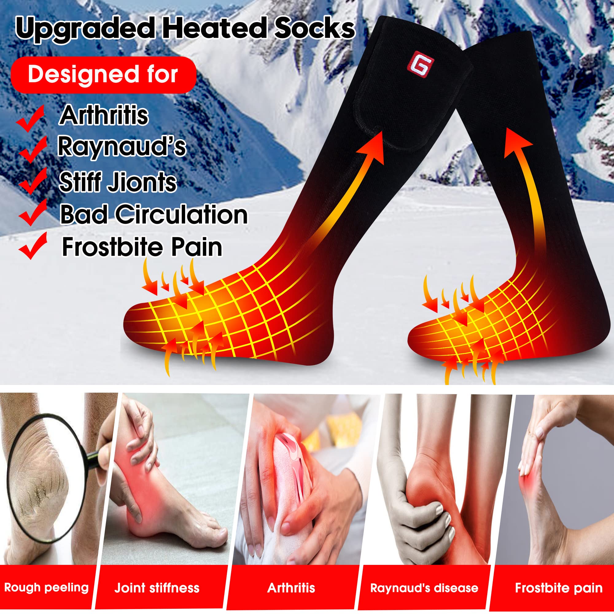 Electric Rechargeable Heated Socks for Men & Women - Winter Warm Thermal Cotton Socks for Riding, Camping, Hiking, Skiing & Hunting - Perfect for Cold Weather Outdoor Activities