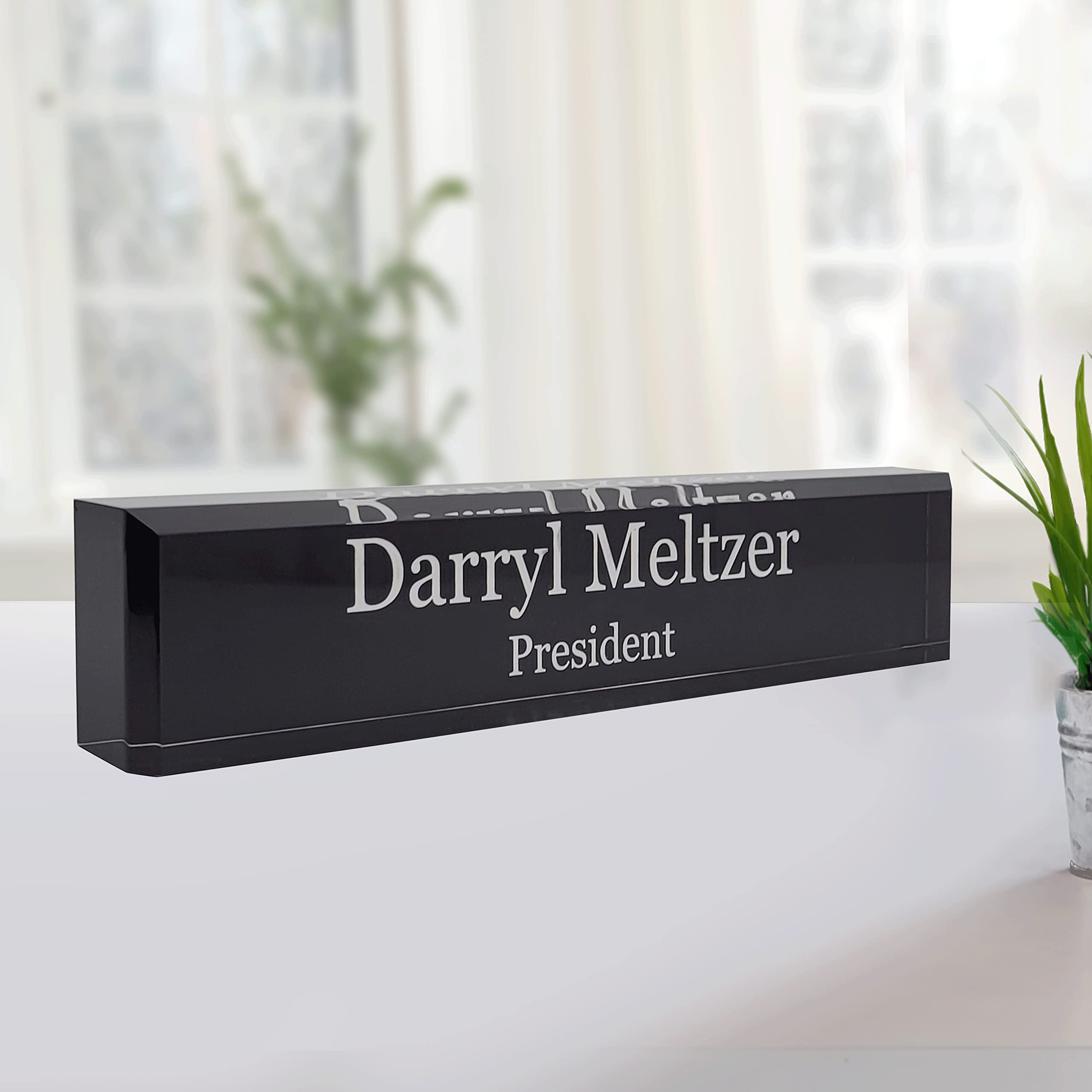 Custom Engraved Acrylic Desk Name Plate - Personalized Office Name Sign (2x8 Inches, Black) | Perfect for Professional Workspaces, Corporate Gifts & Home Office Decor