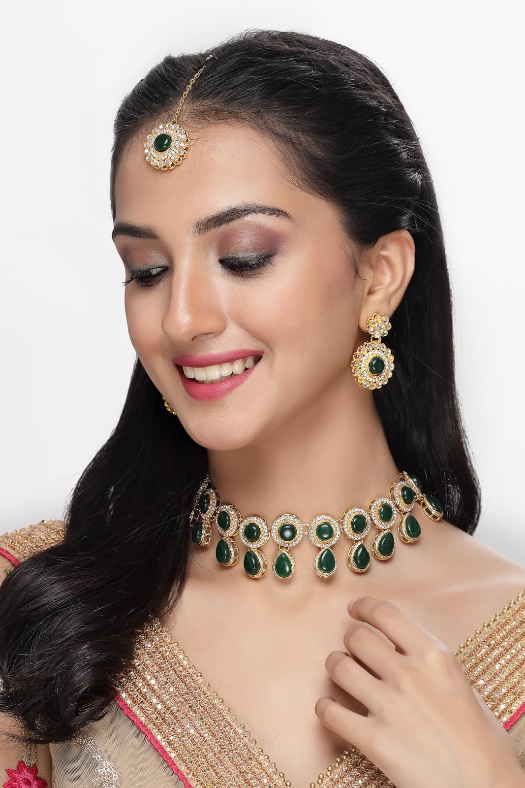Elegant Drop-Shaped Rani Pink Kundan & Beads Choker Necklace Set for Women | Indian Bridal Jewelry | Perfect for Weddings, Parties & Special Occasions