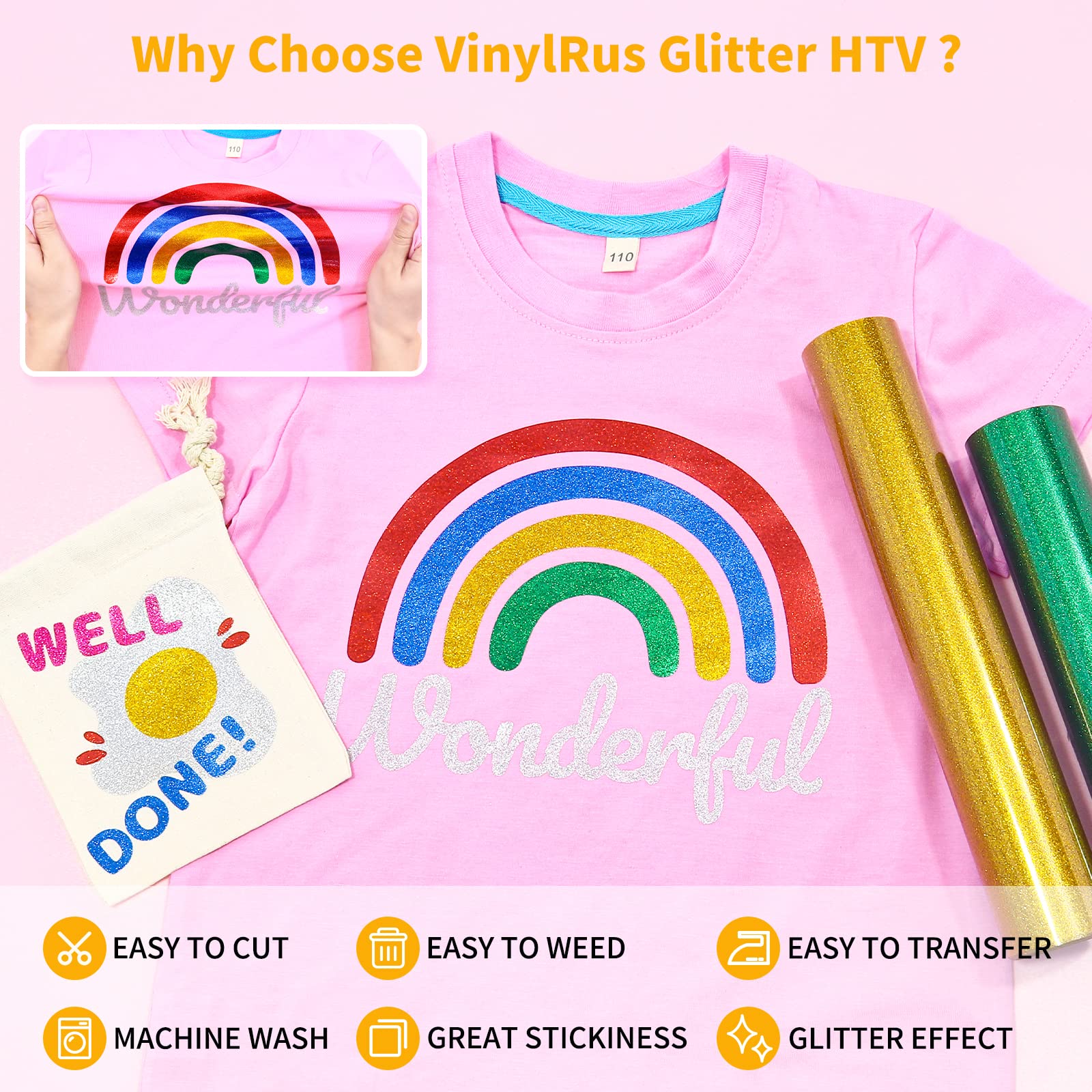 VinylRus Glitter Heat Transfer Vinyl Rolls - 10