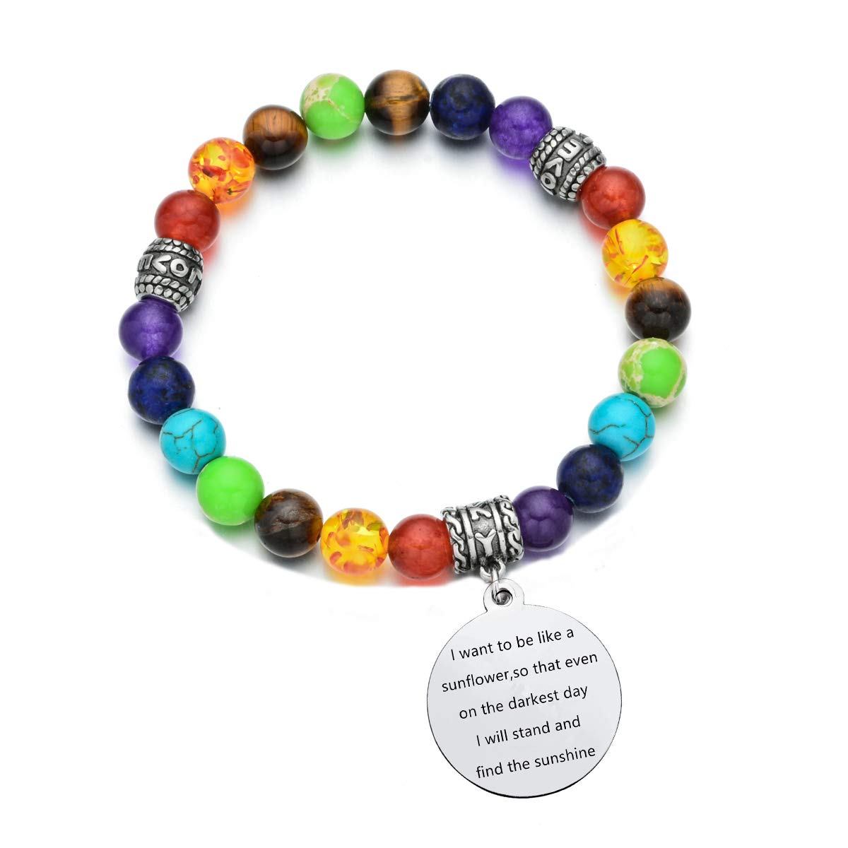 7 Chakra Healing Beads Bracelet for Women - Sunflower Friendship Matching Jewelry Set, Best Friend Gift for Meditation, Yoga & Spiritual Healing | Adjustable Bangle for Positive Energy & Harmony