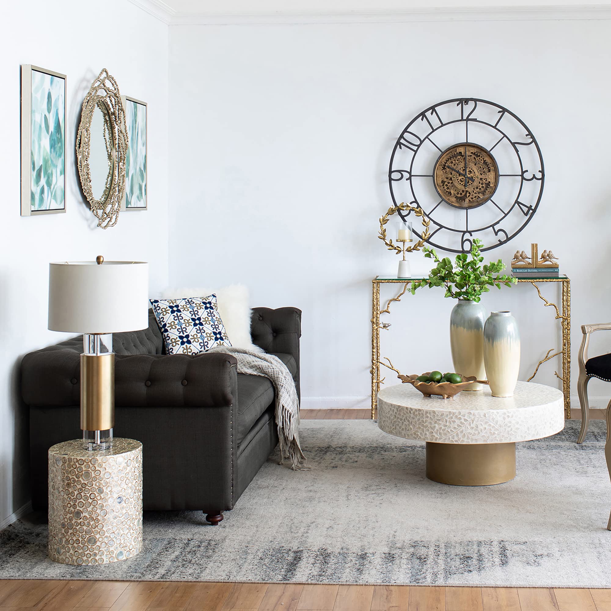 Mother of Pearl End Table - Cream Capiz Stool for Living Room Decor