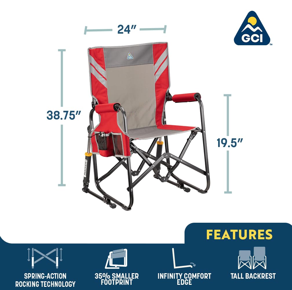 GCI Outdoor Stowaway Rocker Folding Camping Chair - Portable Lightweight Compact Design with Navy Topo Pattern for Backpacking, Hiking, Beach, and Outdoor Adventures