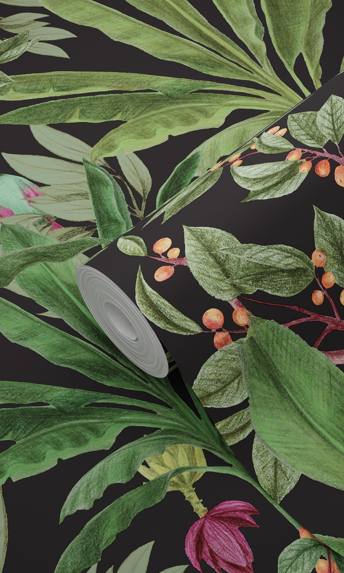 Black & Jungle Green Tropical Leaves Wallpaper R9396 - Waterproof Peel & Stick Wallpaper for Home, Office, and Nursery Decor