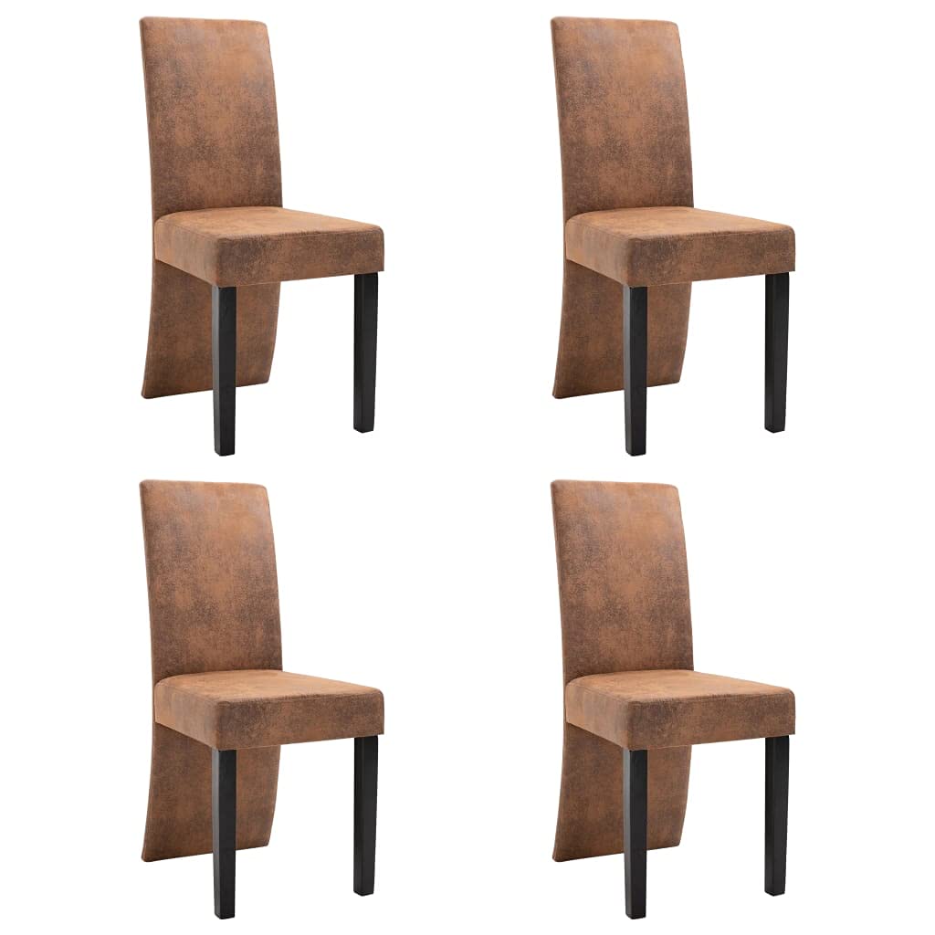 Modern High Back Dining Chairs Set of 4 - Brown Faux Suede Leather Upholstered Kitchen & Dining Room Chairs - Comfortable Living Room & Bedroom Side Chairs for Home Decor & Entertaining