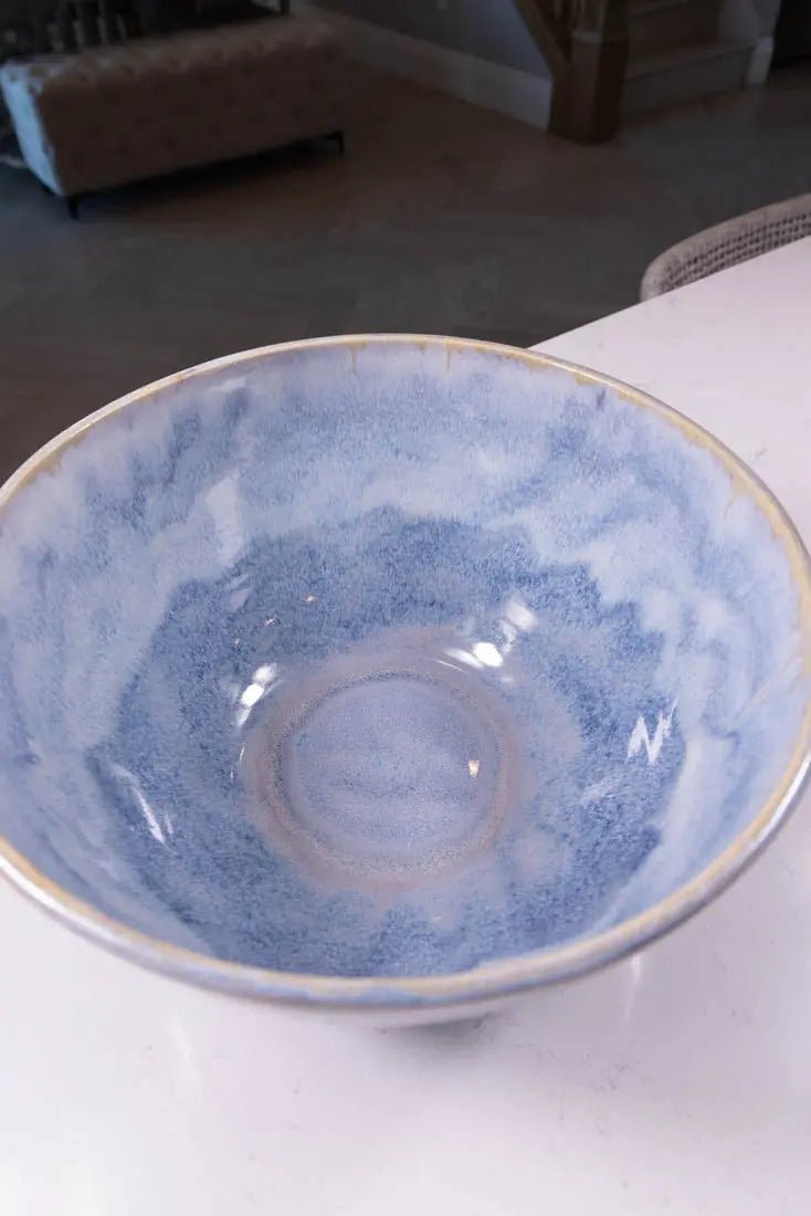 Giant Stoneware Blues & Creams Serving Bowl #27 - Large Ceramic Bowl for Entertaining, Family Dinners & Party Dishes (Big Bowl Series)