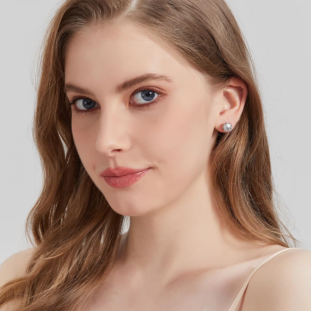 Lab-Created Moissanite Stud Earrings for Women - 925 Sterling Silver Screw Back Earrings | Hypoallergenic Wedding, Anniversary & Christmas Gift | Perfect for Bridal, Party & Everyday Wear