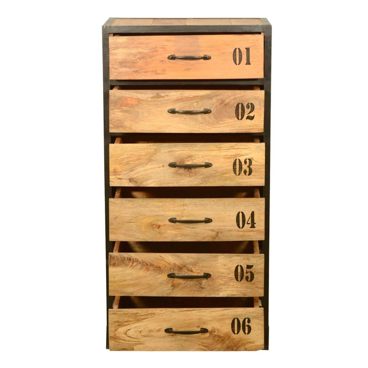 Earth Industrial Indian Mango Wood 6-Drawer Tall Chest Dresser - Perfect for Bedroom Storage, Living Room Organization & Home Decor