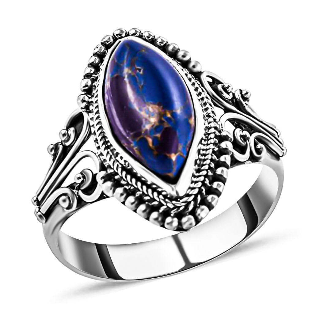 925 Sterling Silver Turquoise Ring for Women - Purple Blue Boho Western Jewelry, Promise Ring for Her, Anniversary & Birthday Gift - Perfect for Casual Wear, Parties & Special Occasions